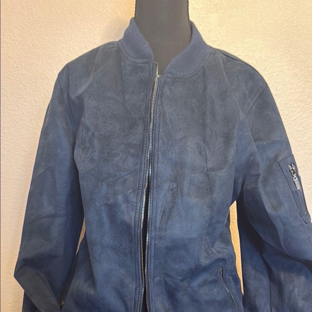 Emporio Armani Blue Bomber Jacket with Ribbed Collar